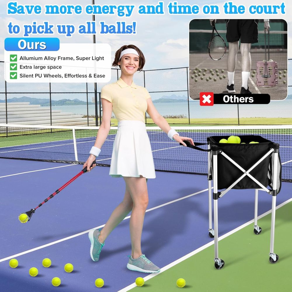 Professional Tennis Cart with Silent PU Wheels - 2 Capacity Choices (150-Ball/ 240-Balls) - Sturdy and Lightweight Tennis Ball Cart - Portable Tennis Balls Basket & Reliable Ball Carrier