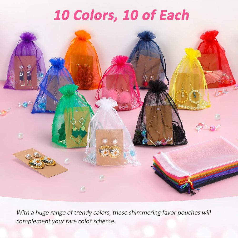 10 Colors Organza Drawstring Gift Bags for Jewelry Party Wedding Favor, 5x7 Inch Premium Mesh Tulle Bags (100 PCS)