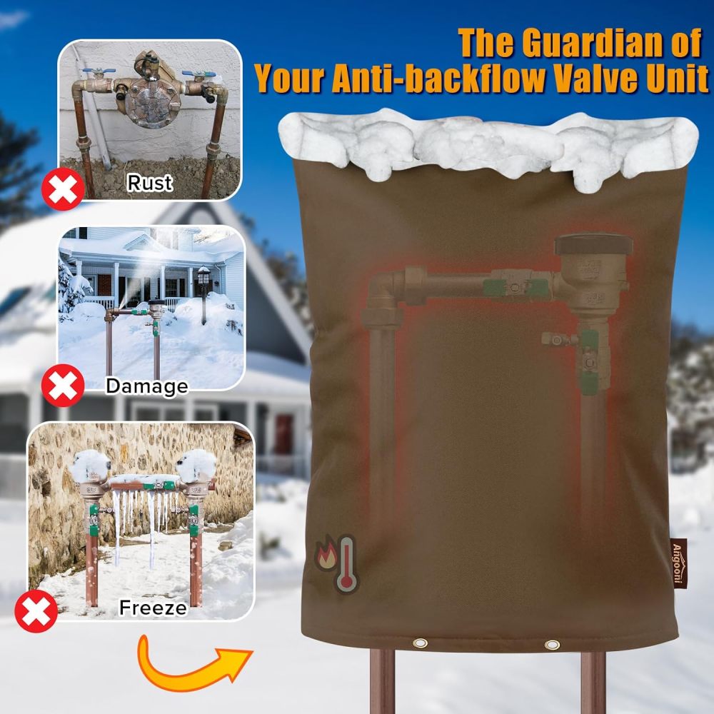 Upgraded Backflow Preventer Cover Aluminum Foil (5°F) - 20" W x 26" H Industrial 600D Winter Sprinkler Valve Covers for Outside, Anti-UV Winter-Freeze Water Well Pump Cover, Brown