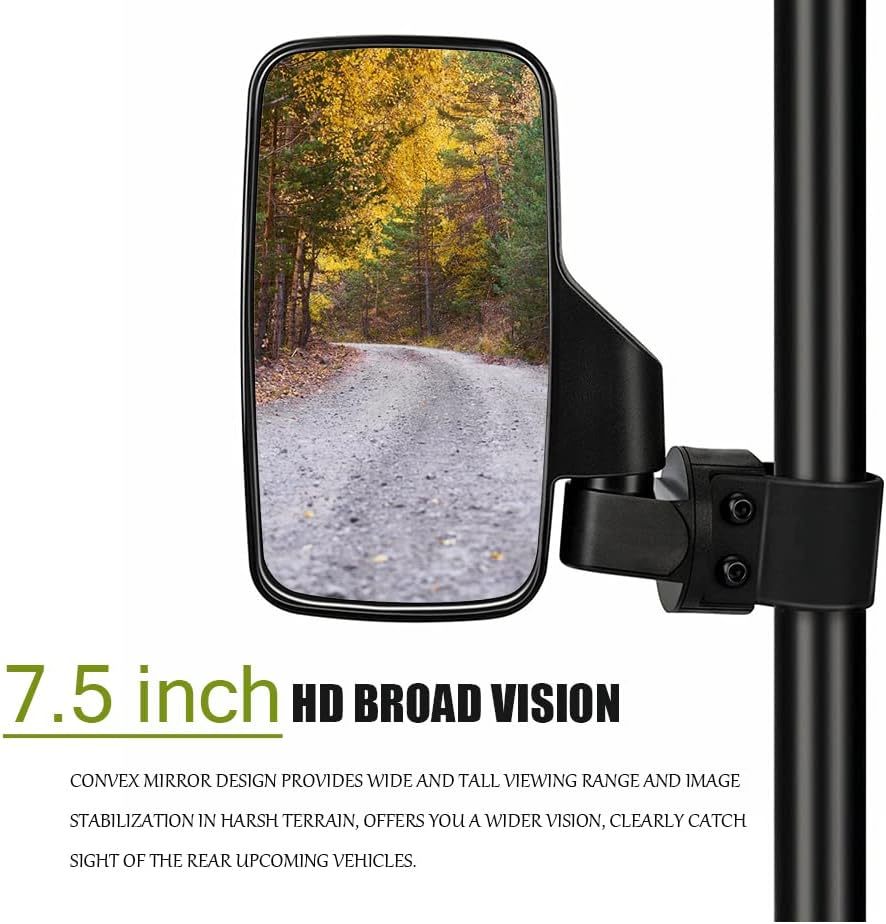 UTV Side View Mirrors for 1.75" and 2" Roll Bar Cage(2 Pack), Adjustable Wide Rear Clear View Mule Mirrors for Polaris RZR, Can-Am, Kawasaki, Kubota, Yamaha, Maver