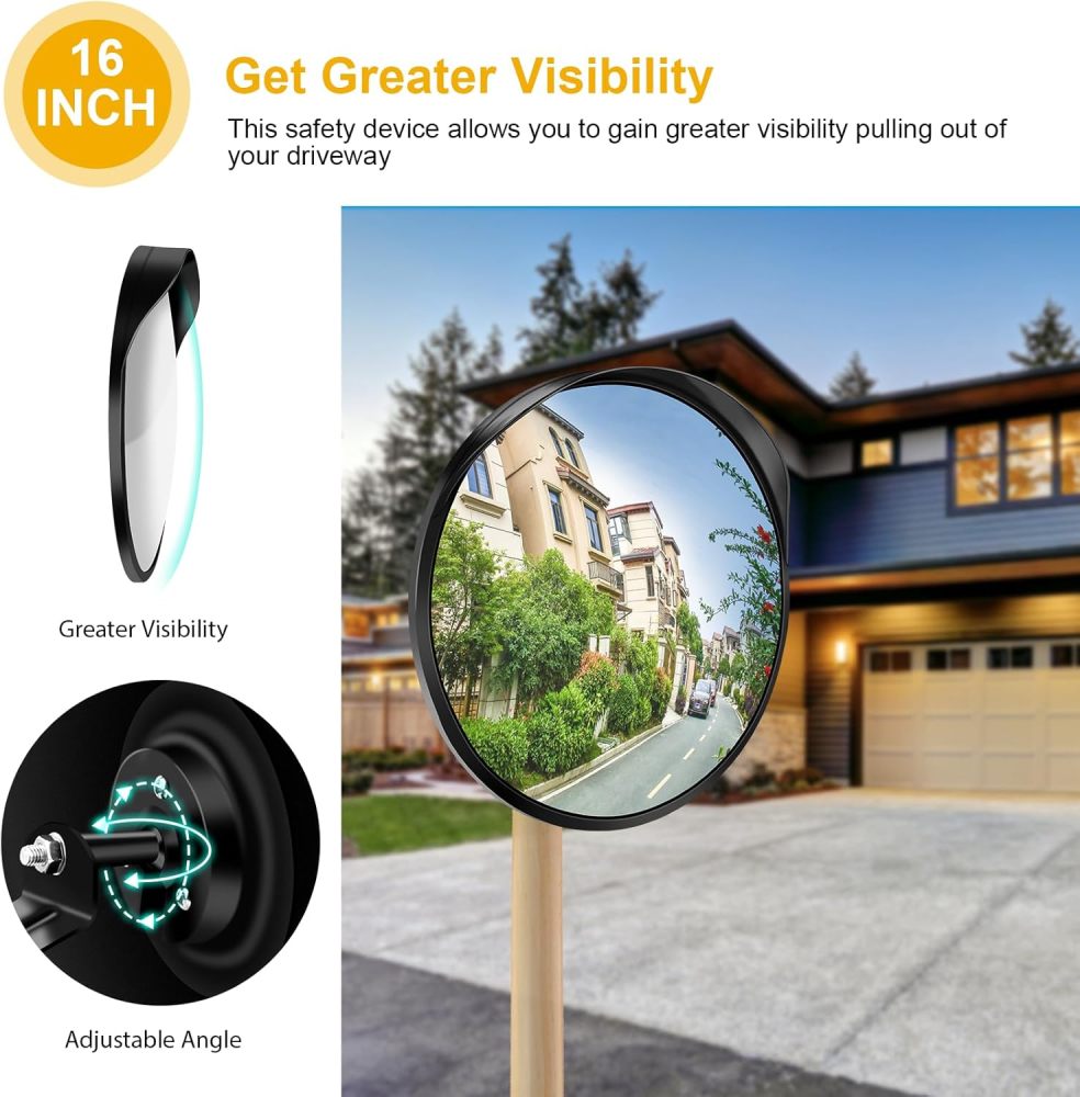 16" Convex Driveway Mirror & 24" Reflective Rectangular Mirror - Blindspot Mirror for Driveway Garage Park Assistant, Security Mirror Indoor and Outdoor
