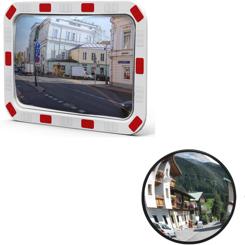 18" Lightweight PC Traffic Mirror & 24" Reflective Rectangular Mirror- Adjustable Blind Spot Mirror, Traffic Mirror, Security Mirror Indoor and Outdoor, Parabolic Safety Mirror