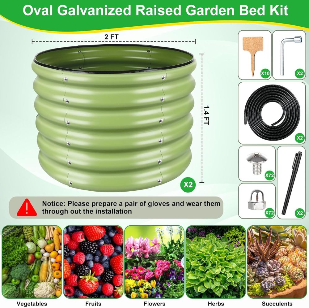(2 Pack 2x2x1.4ft Galvanized Raised Garden Bed, Deep Metal Garden Bed, Large Raised Garden Beds Outdoor, Raised Beds for Gardening for Vegetables, Flowers, Fruits