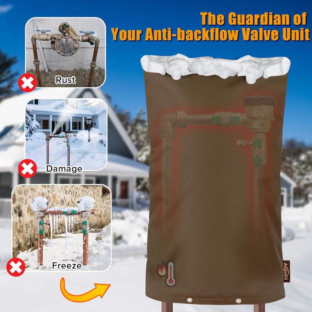 Upgraded Backflow Preventer Cover Aluminum Foil (5℉) - 18"W x 34"H Industrial 600D Winter Sprinkler Valve Covers for Outside, Anti-UV Winter-Freeze Water Well Pump Cover, Brown