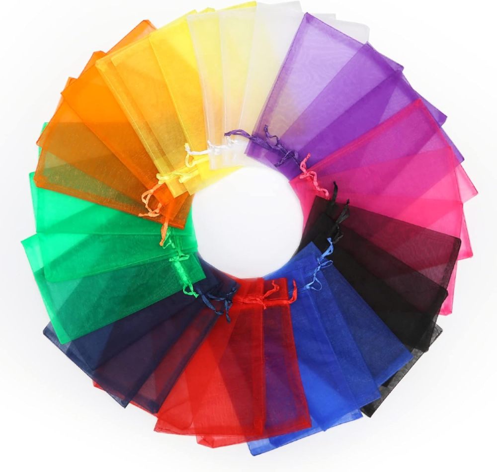 10 Colors Organza Drawstring Gift Bags for Jewelry Party Wedding Favor, 5x7 Inch Premium Mesh Tulle Bags (100 PCS)