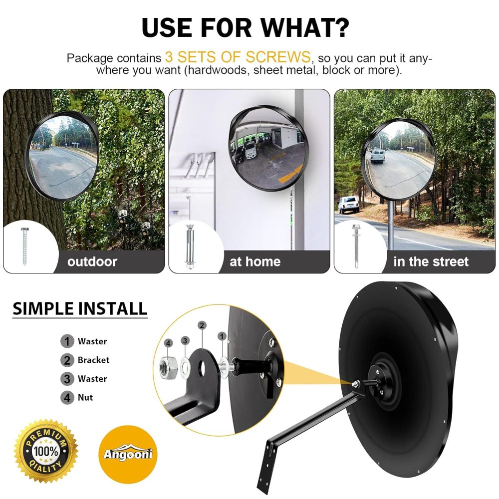16" Convex Driveway Mirror, Upgrade Wide Angle View, Adjustable Blind Spot Mirror, Traffic Mirror, Security Mirror Indoor and Outdoor, Parabolic Safety Mirror
