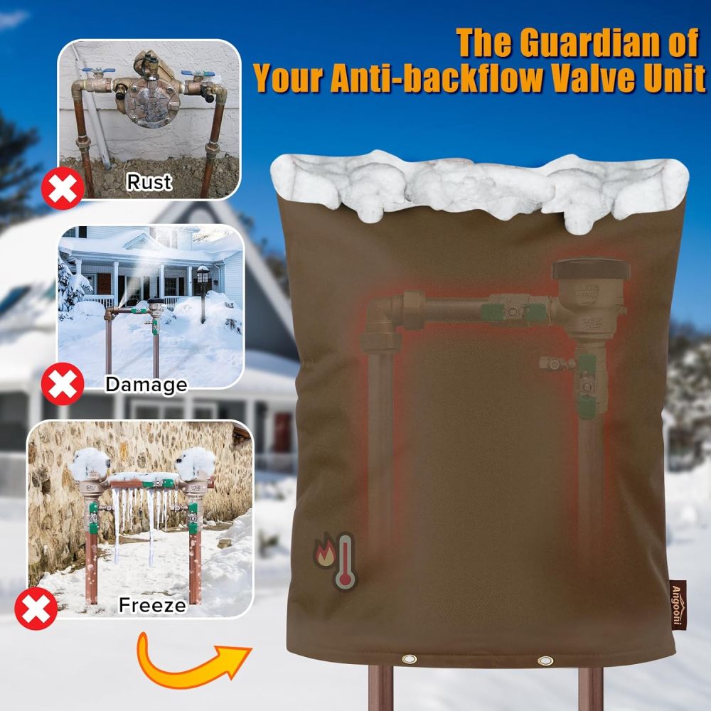 Upgraded Backflow Preventer Cover Aluminum Foil (5℉) - 24"W x 24"H Industrial 600D Winter Sprinkler Valve Covers for Outside, Anti-UV Winter-Freeze Water Well Pump Cover, Brown