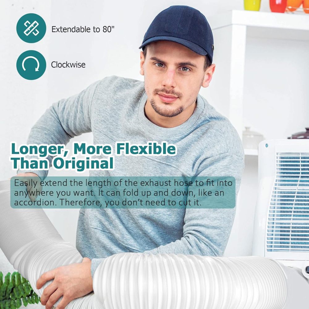 Universal Air Conditioner Exhaust Vent Hose - 5.9inch Diameter, 80" Length, Clockwise Thread AC Hose Replacement for Honeywell, Whynter, Frigidaire, LG, Delonghi Toshiba, Delonghi, JHS