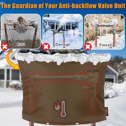 Upgraded Backflow Preventer Cover Aluminum Foil (5°F) - 30"W x 24"H Industrial 600D Winter Sprinkler Valve Covers for Outside, Anti-UV Winter-Freeze Water Well Pump Cover, Brown