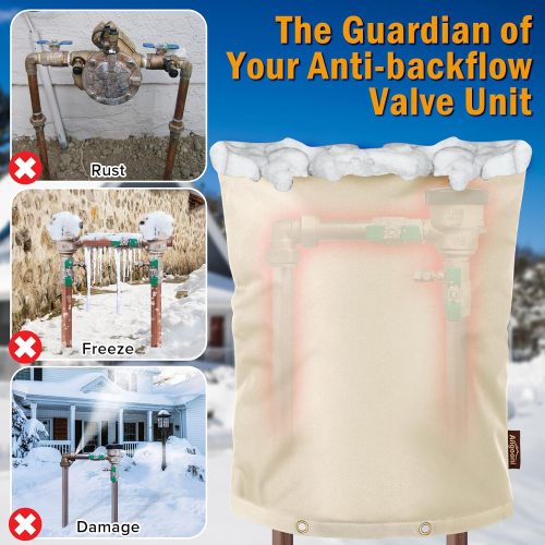 Upgraded Backflow Preventer Cover Aluminum Foil (5°F) - 24"W x 36"H Industrial 600D Winter Sprinkler Valve Covers for Outside, Anti-UV Winter-Freeze Water Well Pump Cover, Beige