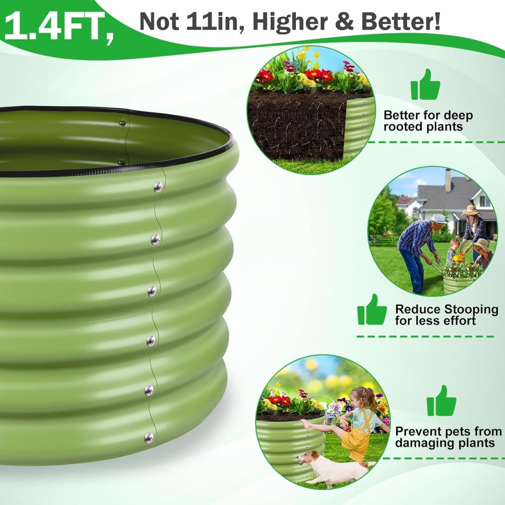 2x2x1.4ft Galvanized Raised Garden Bed, Deep Metal Garden Bed, Matcha Green Raised Garden Beds Outdoor, Raised Planter Box Kit for Vegetables, Flowers, Fruits