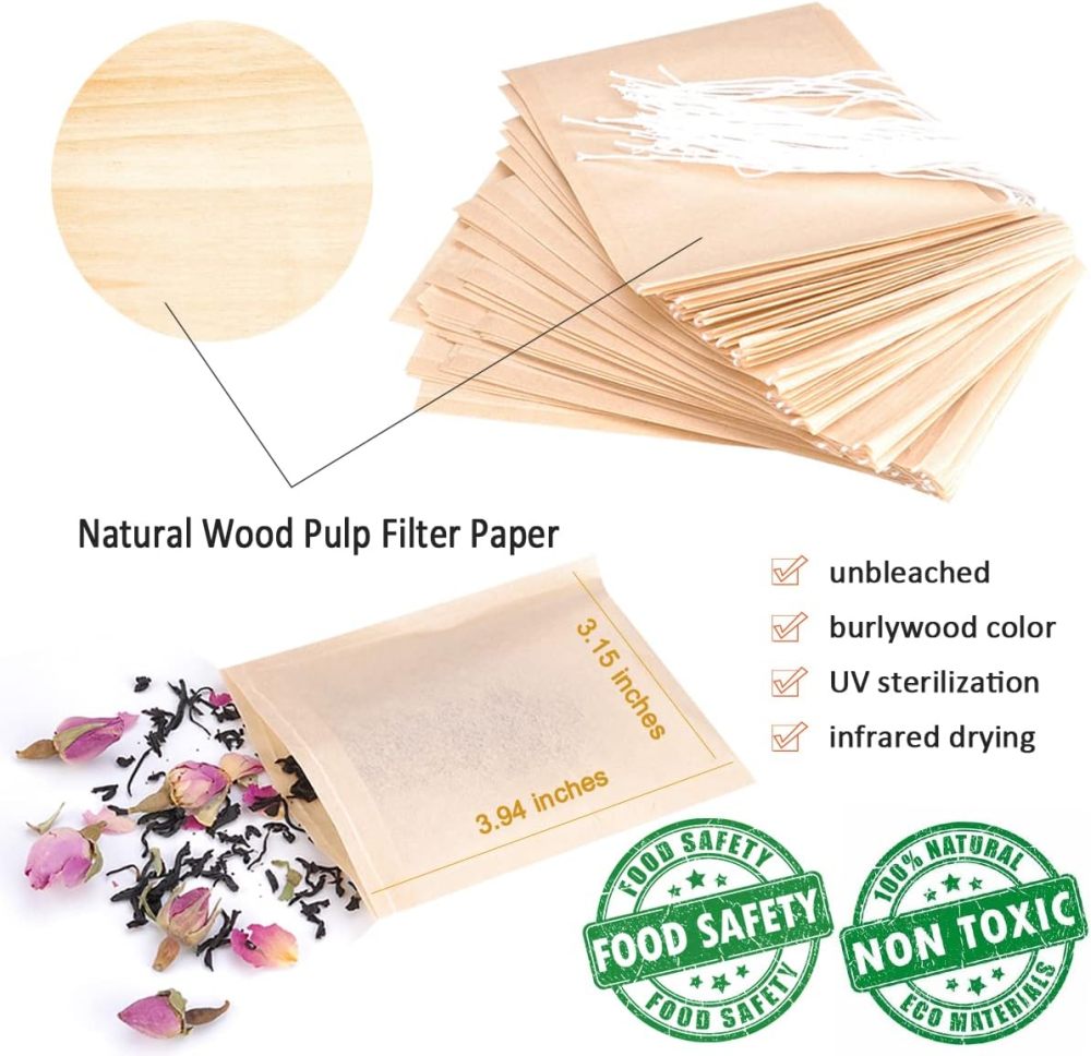 300PCS Disposable Tea Filter Bags with Drawstring | 100% Natural & Safe Loose Leaf Tea Empty Tea Bags, 1-Cup Capacity