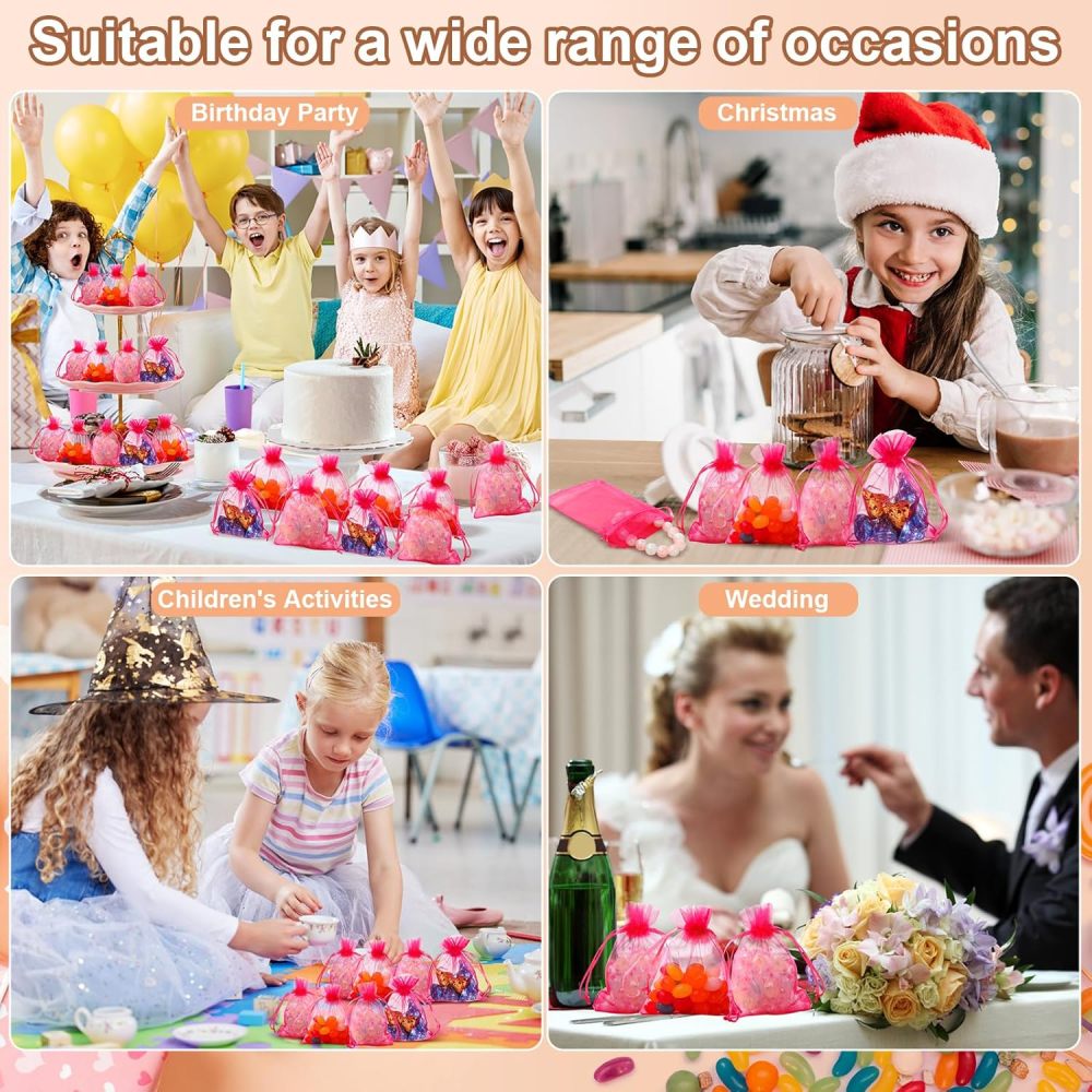 Angooni 60PCS 3x4 Inch Organza Gift Bags for Jewelry Party Wedding Favor, Premium Sheer Gift Drawstring Pouch Candy Bags(Pink)