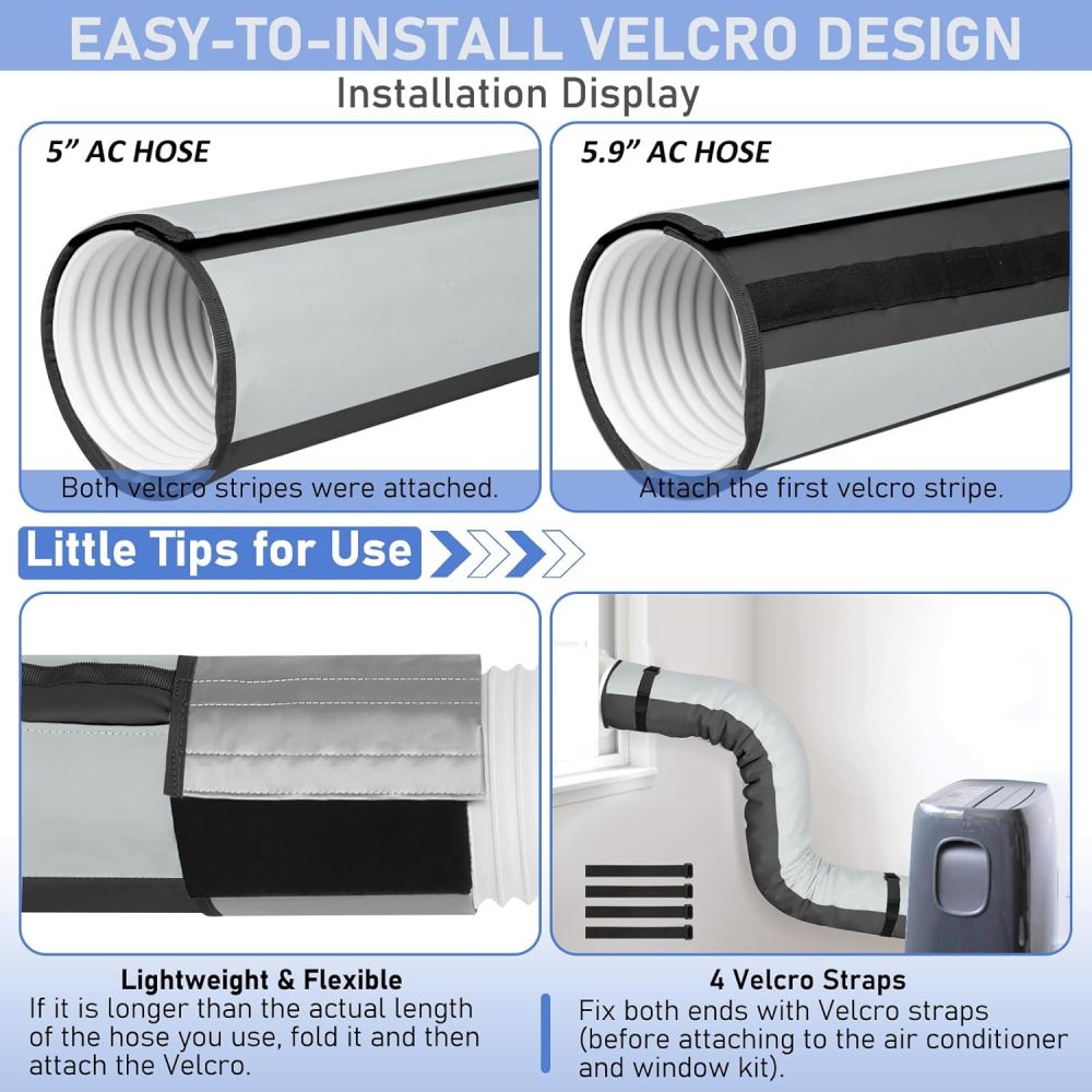 2024 Colorblocked Portable ac Hose Cover, 59" Flexible & Thick Air Conditioner Hose Cover Wrap with No Leaks, Portable ac Hose Cover for Hoses between 5" and 5.9" in Diameter