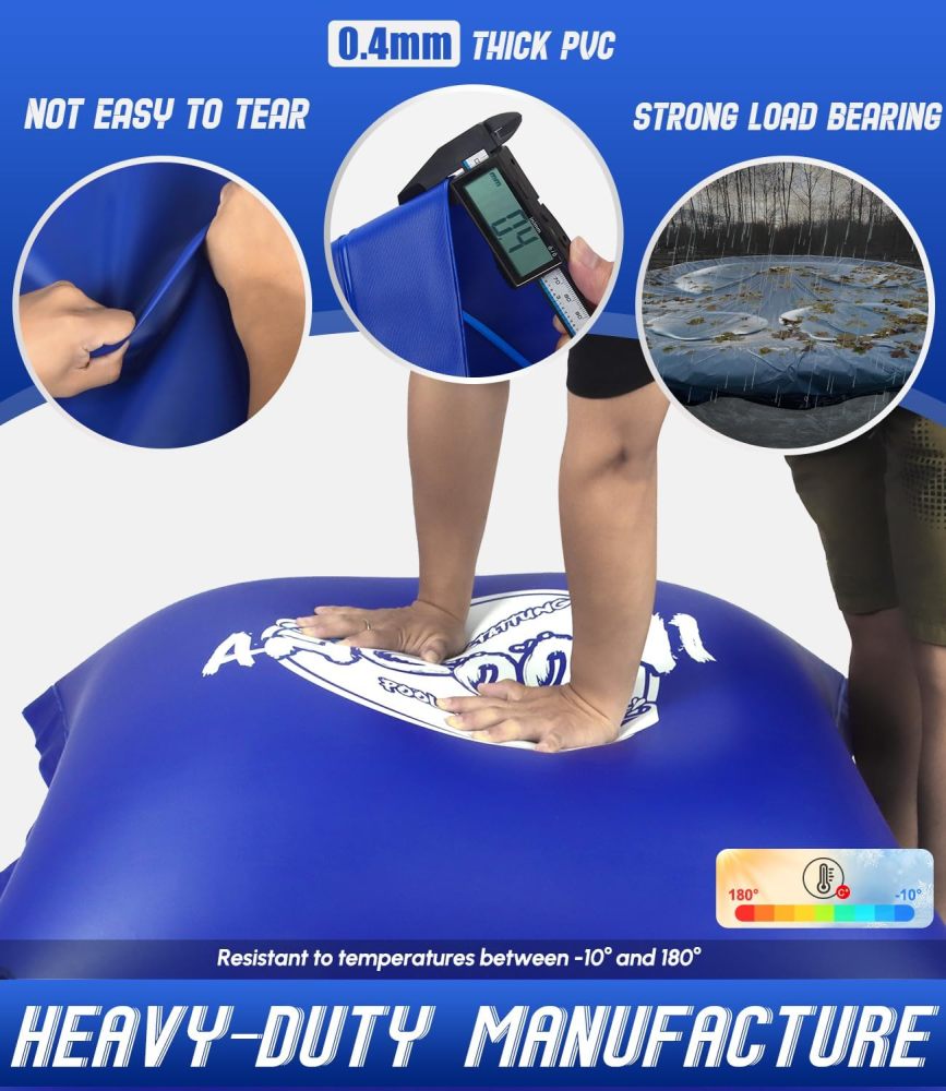(2 Pack) 4’x4’ Heavy-Duty Pool Pillow with 8x20ft Ropes - 0.4mm PVC Pool Pillows for Winter with Boston Dual-Inflation Valve, Cold-Resistant Pool Pillows for Above Ground Pools, No Leakage