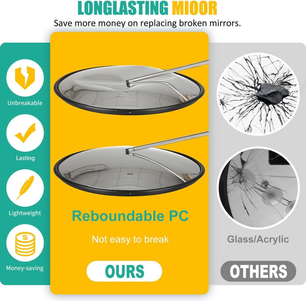 Unbreakable Convex Mirror 18 inch Safety Mirror - Lightweight PC Traffic Mirror with Vision up to 25ft - Outdoor Driveway Mirror, Security Mirror for Business Indoor
