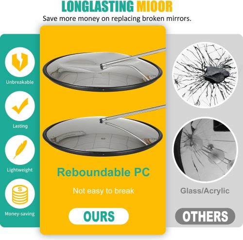 Unbreakable Convex Mirror 18 inch Safety Mirror - Lightweight PC Traffic Mirror with Vision up to 25ft - Outdoor Driveway Mirror, Security Mirror for Business Indoor