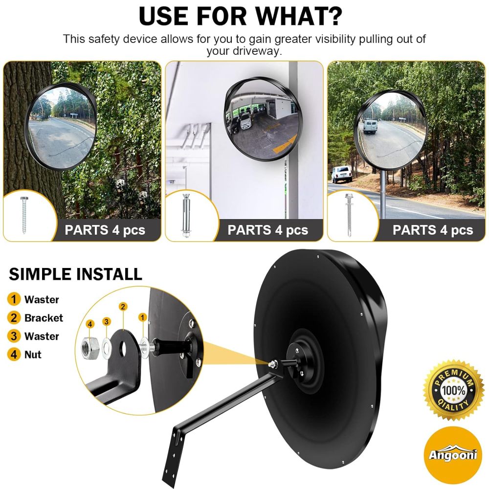 Premium 2 Pack 16" Convex Traffic Mirrors, Adjustable Security Mirror For Wide Angle View, Safety Mirrors Indoor and Outdoor, Driveway Mirror, Parking Garage Mirrors