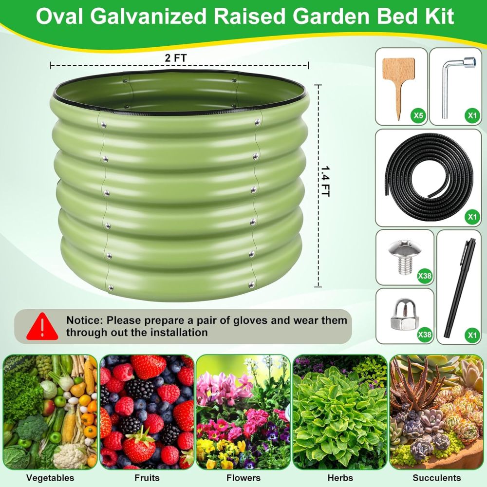 2x2x1.4ft Galvanized Raised Garden Bed, Deep Metal Garden Bed, Matcha Green Raised Garden Beds Outdoor, Raised Planter Box Kit for Vegetables, Flowers, Fruits