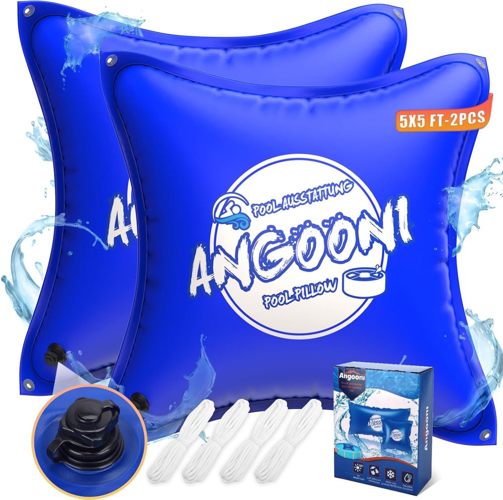 5x5FT Heavy-Duty Pool Pillow with Sturdy Ropes - 0.4mm Thick PVC Pool Pillows for Winter with Boston Dual-Inflation Valve - Pool Closing Pillow for Above Ground Pools, No Leakage(2 Pack)
