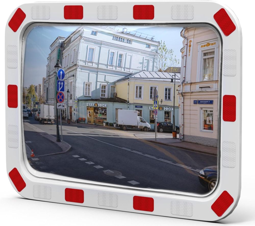 Reflective Rectangular Acrylic Convex Mirror, 24"x16" inch Safety Mirror - Adjustable Traffic Mirror with Wide Vision Angle - Security Mirror for Office, Driveway(Support Indoor and Outdoor)