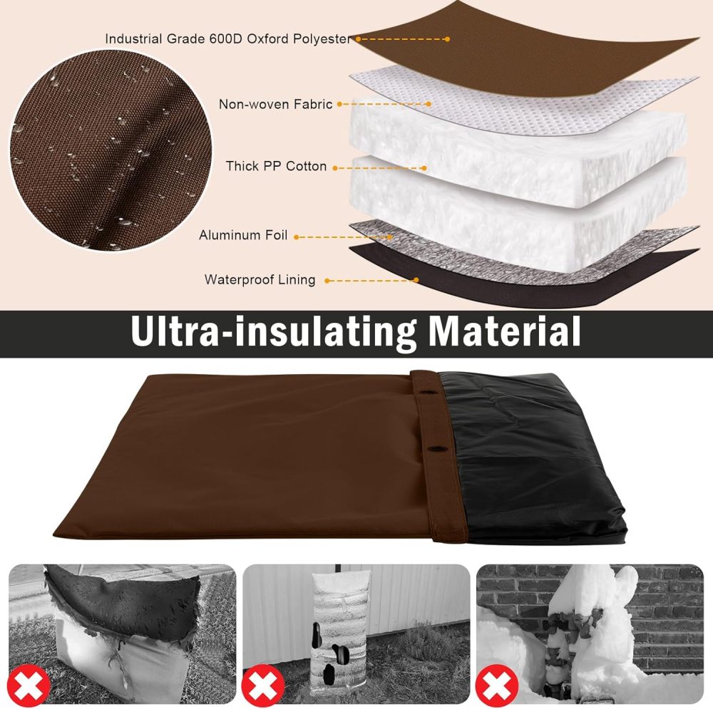 Upgraded Backflow Preventer Cover Aluminum Foil (5°F) - 24"W x 36"H Industrial 600D Winter Sprinkler Valve Covers for Outside, Anti-UV Winter-Freeze Water Well Pump Cover, Brown
