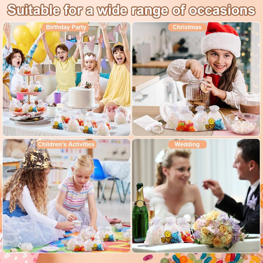 Angooni 60PCS 3x4 Inch Organza Gift Bags for Jewelry Party Wedding Favor, Premium Sheer Gift Drawstring Pouch Candy Bags(White)