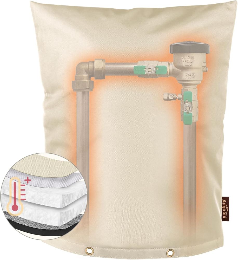 Upgraded Backflow Preventer Cover Aluminum Foil (5℉) - 16"W x 20"H Industrial 600D Winter Sprinkler Valve Covers for Outside, Anti-UV Winter-Freeze Water Well Pump Cover, Beige
