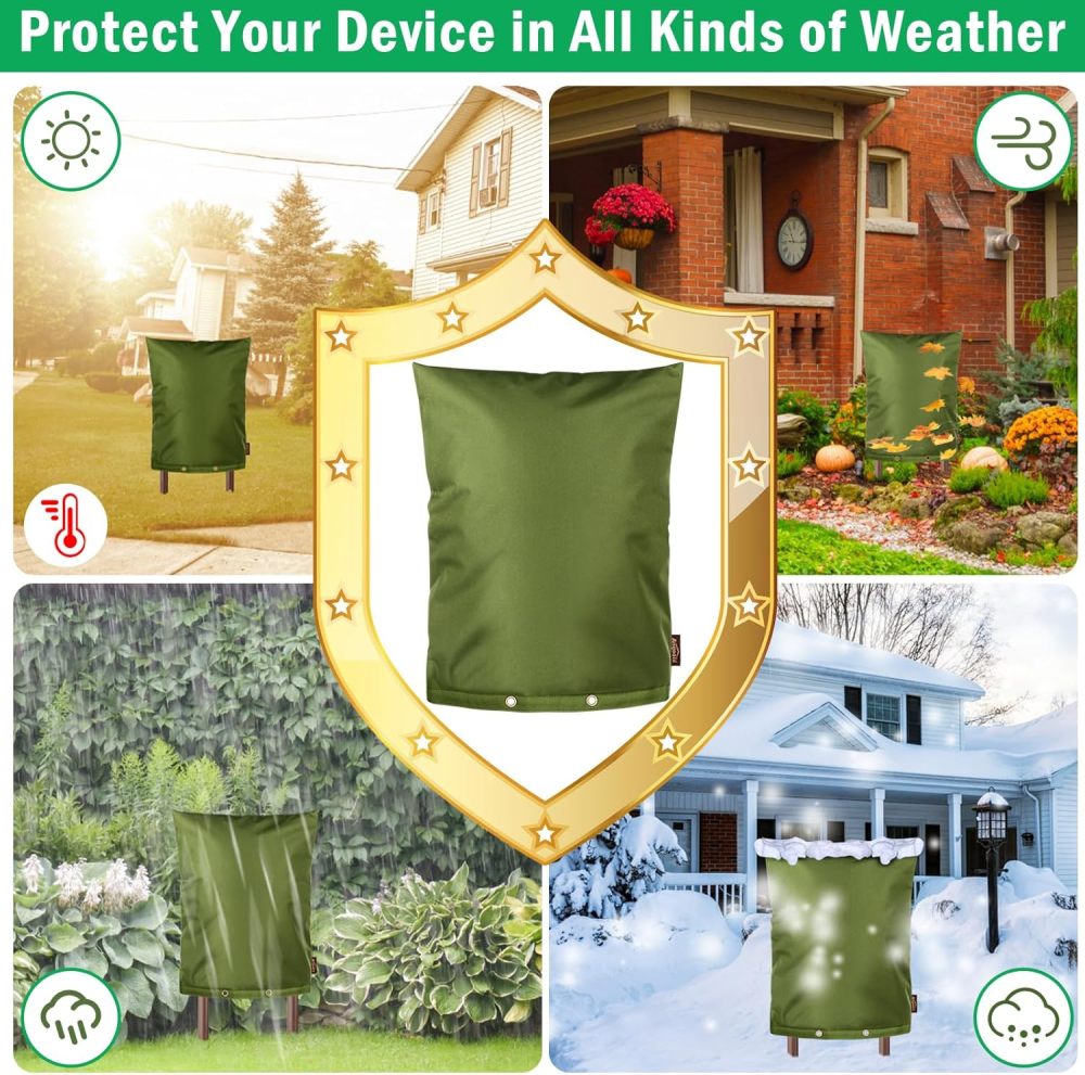 Upgraded 16"W x 20"H Backflow Preventer Cover Aluminum Foil (5℉) - Industrial 600D Winter Sprinkler Valve Covers for Outside, Anti-UV Winter-Freeze Water Well Pump Cover, Green
