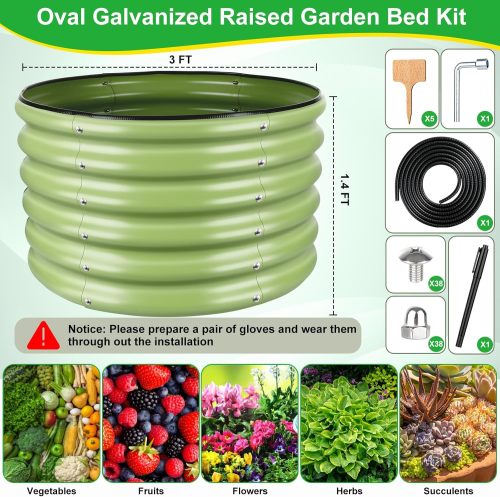 3x3x1.4ft Galvanized Raised Garden Bed, Deep Metal Garden Bed, Matcha Green Raised Garden Beds Outdoor, Raised Bed for Planting Vegetables, Flowers, Fruits