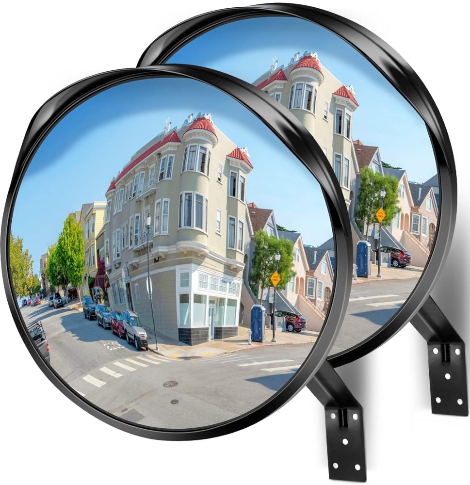 Premium 2 Pack 16" Convex Traffic Mirrors, Adjustable Security Mirror For Wide Angle View, Safety Mirrors Indoor and Outdoor, Driveway Mirror, Parking Garage Mirrors