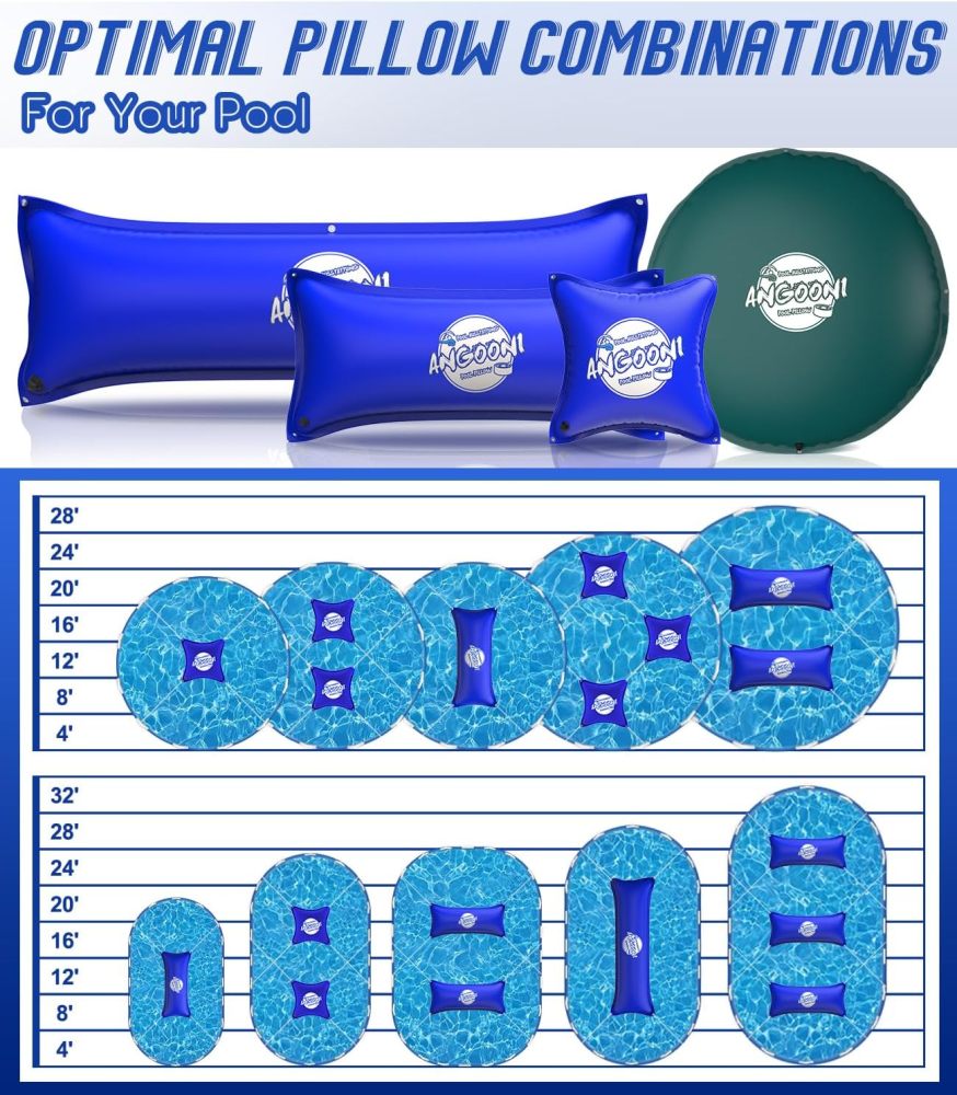 6.5x8FT Heavy-Duty Pool Pillow with Sturdy Ropes - 0.4mm Thick PVC Pool Pillows for Winter with Boston Dual-Inflation Valve - Pool Closing Pillow for Above Ground Pools, No Leakage