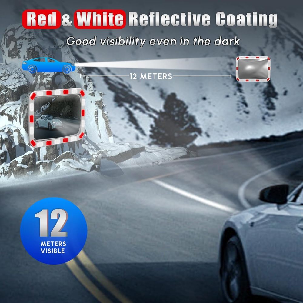 12" Blind Spot Mirror & 24" Reflective Rectangular Mirror - Adjustable Blind Spot Mirror, Traffic Mirror, Security Mirror Indoor and Outdoor, Parabolic Safety Mirror