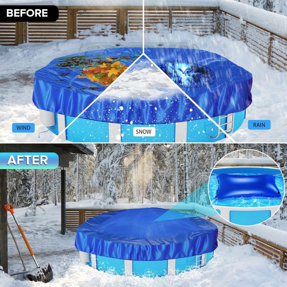 2pcs 4’x8’ Heavy-Duty Pool Pillow with 8x20ft Ropes - 0.4mm PVC Pool Pillows for Winter with Boston Dual-Inflation Valve, Cold-Resistant Pool Pillows for Above Ground Pools, No Leakage