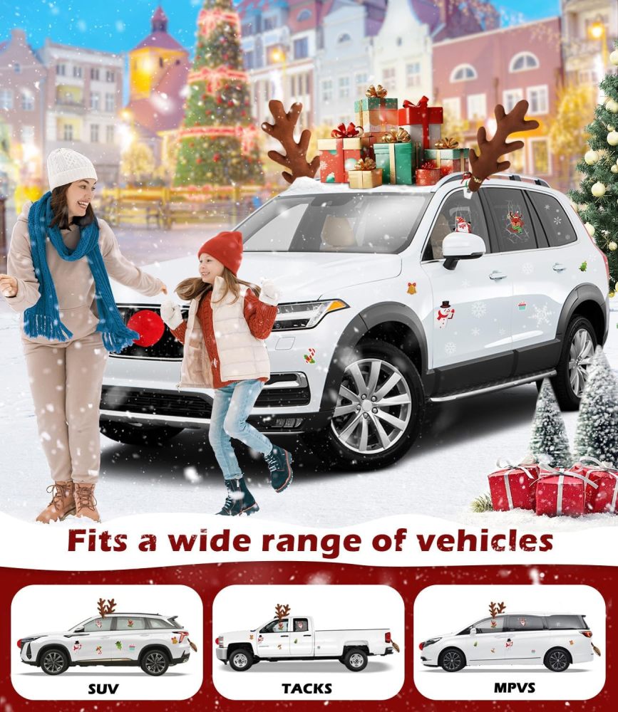 Branch-Shaped 16" Christmas Antlers for Car - Brown Christmas Reindeer Car Kit, Adorable Christmas Decorations for Car, Suitable for Jeeps, Trucks, Golf Carts..