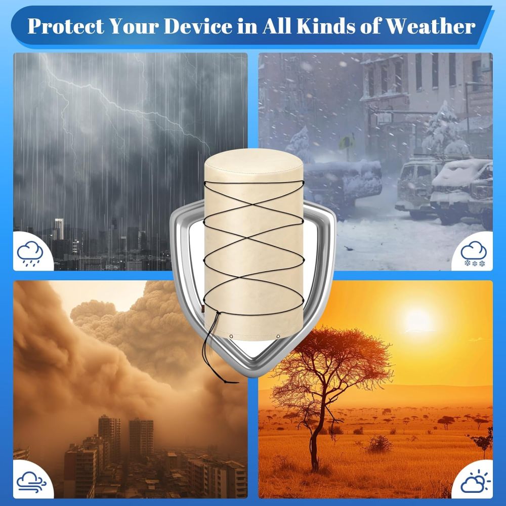 Insulated Well Pressure Tank Cover Aluminum Foil (5℉) - 28"Dia x 44"H Industrial 600D Outdoor Well Water Tank Insulation Blanket, Anti-UV Winter-Freeze Water Well Pump Cover, Beige