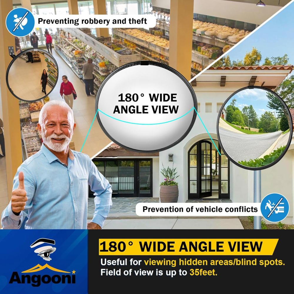 16 inch Adjustable Security Mirror & 15" HD Convex Traffic Mirror - Outdoor and Indoor Blind Spot Mirror, Freely Adjustable Blind Spot Mirror, Heavy Acrylic Mirror