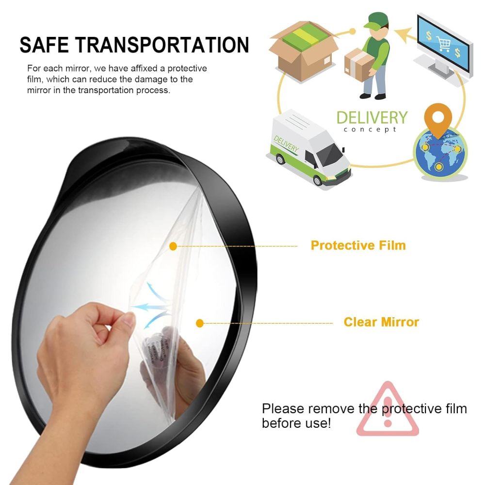 Premium 12" Acrylic Convex Traffic Mirror, Pack of 2, Adjustable Safety Mirror For Wide Angle View, Corner Security Mirrors Indoor and Outdoor, Driveway Mirror, Parking Garage, Office Mirrors