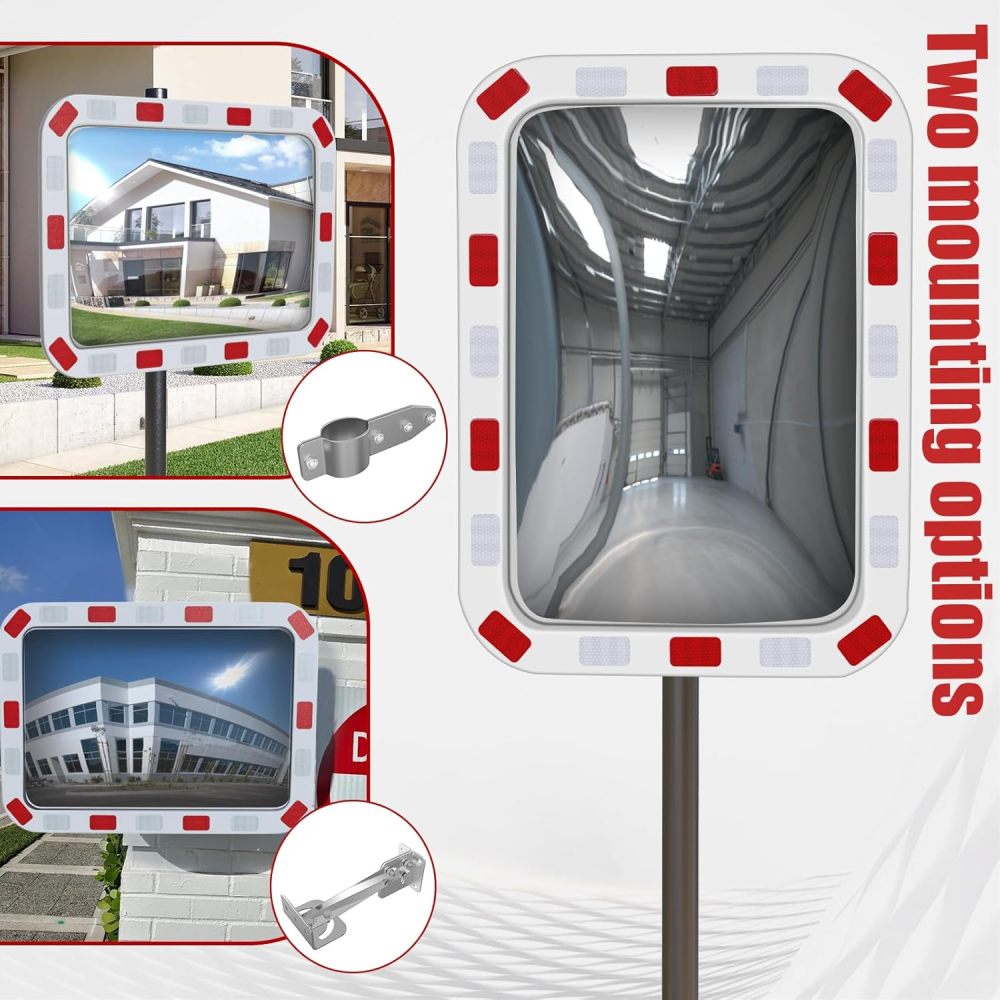 12" Blind Spot Mirror & 24" Reflective Rectangular Mirror - Adjustable Blind Spot Mirror, Traffic Mirror, Security Mirror Indoor and Outdoor, Parabolic Safety Mirror