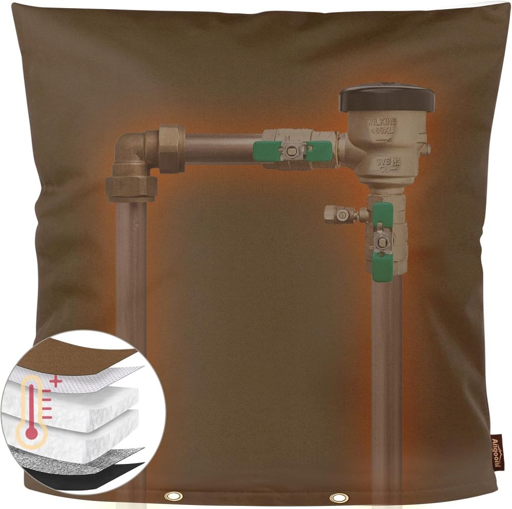 Upgraded Backflow Preventer Cover Aluminum Foil (5℉) - 24"W x 24"H Industrial 600D Winter Sprinkler Valve Covers for Outside, Anti-UV Winter-Freeze Water Well Pump Cover, Brown