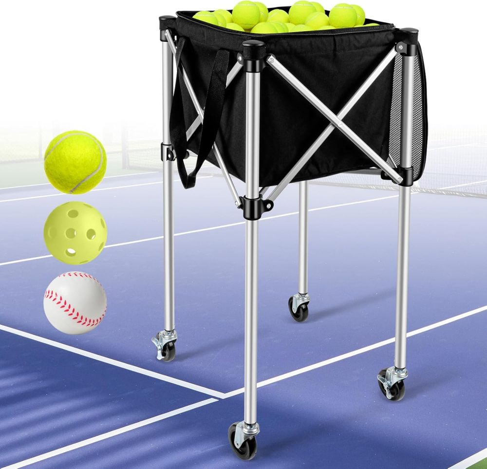 Professional Tennis Cart with Silent PU Wheels - 2 Capacity Choices (150-Ball/ 240-Balls) - Sturdy and Lightweight Tennis Ball Cart - Portable Tennis Balls Basket & Reliable Ball Carrier
