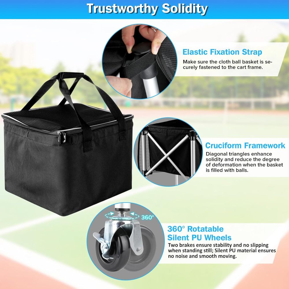 Professional Tennis Cart with Silent PU Wheels - 2 Capacity Choices (150-Ball/ 240-Balls) - Sturdy and Lightweight Tennis Ball Cart - Portable Tennis Balls Basket & Reliable Ball Carrier