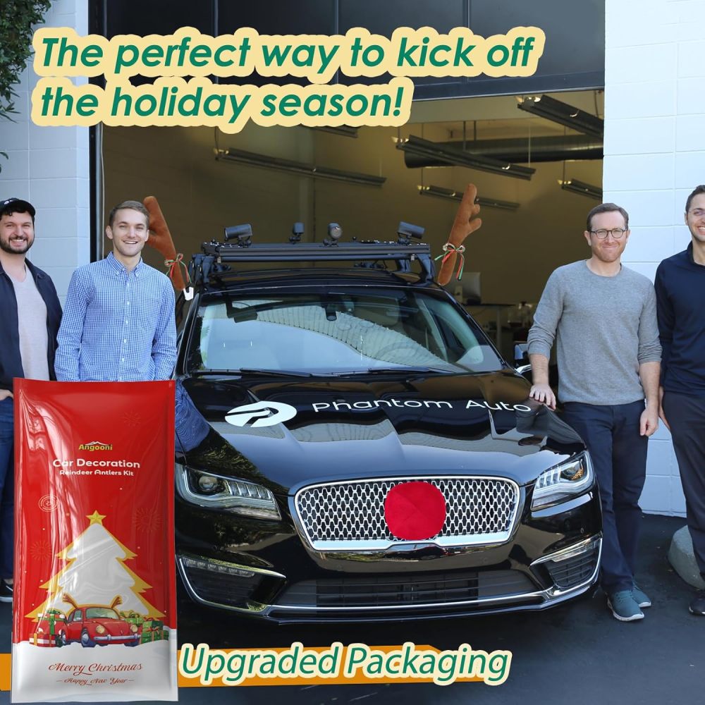 Upgraded Car Reindeer Antler Kit Christmas Rudolph Auto Decorations, Rudolph Auto Accessories with Tail, Nose - Add Holiday Spirit