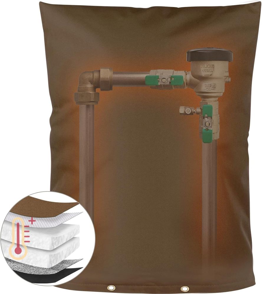 Upgraded Backflow Preventer Cover Aluminum Foil (5°F) - 24"W x 36"H Industrial 600D Winter Sprinkler Valve Covers for Outside, Anti-UV Winter-Freeze Water Well Pump Cover, Brown