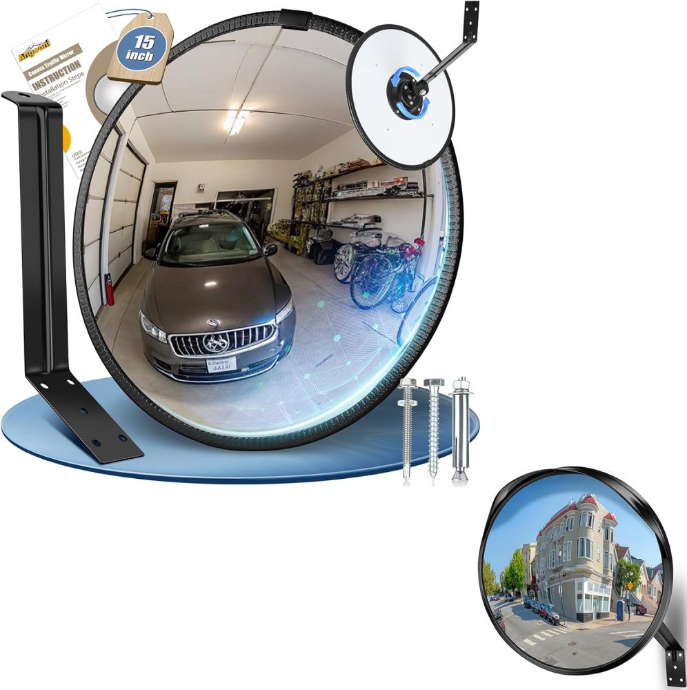 16 inch Adjustable Security Mirror & 15" HD Convex Traffic Mirror - Outdoor and Indoor Blind Spot Mirror, Freely Adjustable Blind Spot Mirror, Heavy Acrylic Mirror