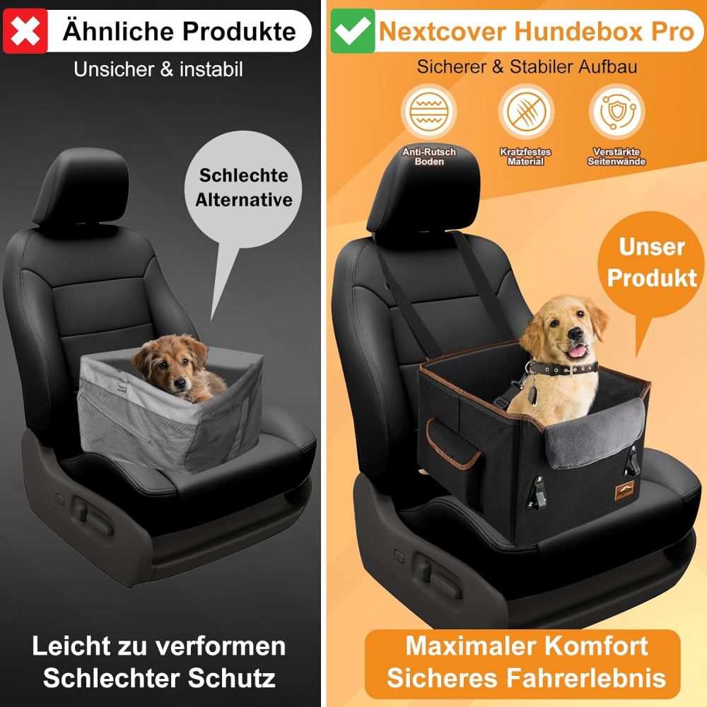 Angooni Hunde Autositz für Kleine bis Mittlere Hunde - Booster Hundesitz - Hundeautositz mit Aufbewahrungstaschen - Verwandelbarer Hundekorb Auto mit Plüschkissen für Vordersitz Rückbank (Schwarz)