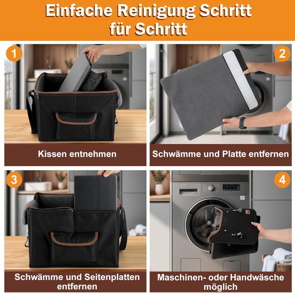 Angooni Hunde Autositz für Kleine bis Mittlere Hunde - Booster Hundesitz - Hundeautositz mit Aufbewahrungstaschen - Verwandelbarer Hundekorb Auto mit Plüschkissen für Vordersitz Rückbank (Schwarz)