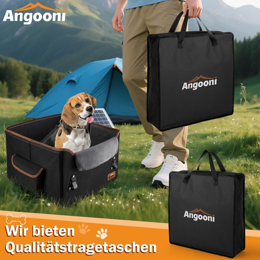 Angooni Hunde Autositz für Kleine bis Mittlere Hunde - Booster Hundesitz - Hundeautositz mit Aufbewahrungstaschen - Verwandelbarer Hundekorb Auto mit Plüschkissen für Vordersitz Rückbank (Schwarz)