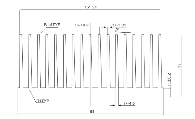 Aluminum heat sink 168x71mm