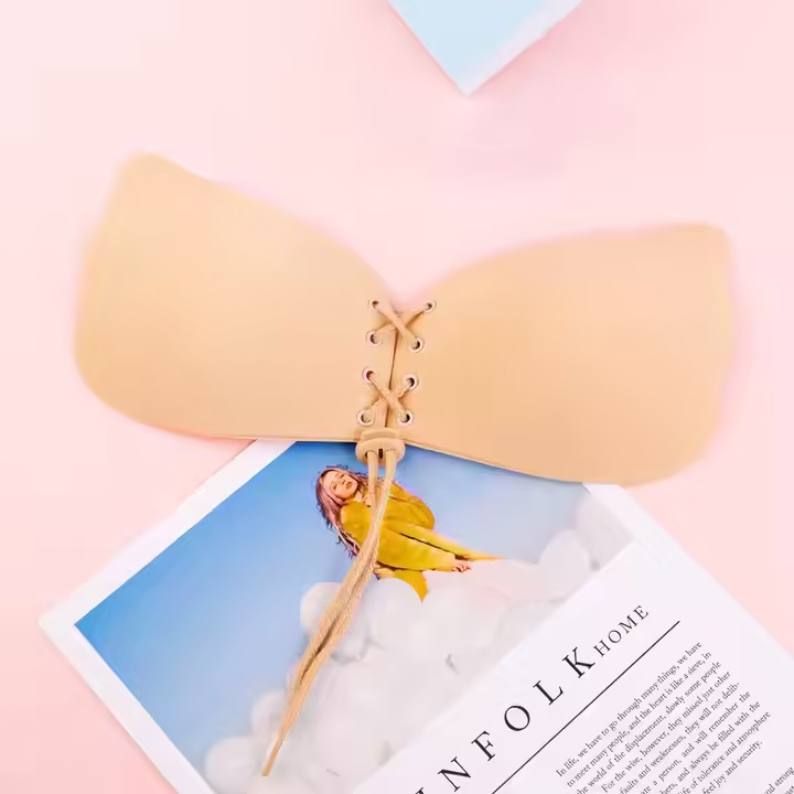 Sticky drawstring bra strapless backless stealth lift push-ups sticky bra sexy wing reusable non slip dress for women